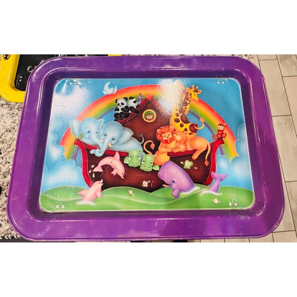Vintage Noah's Ark Bed Tray Table Purple Animal Print Breakfast Lap‎  Portable - Picture 1 of 3